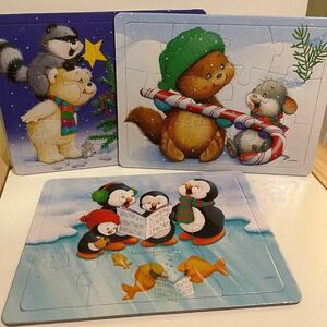 Vintage Current brand set 3 Christmas jigsaw Puzzles 12 piece Winter Animals